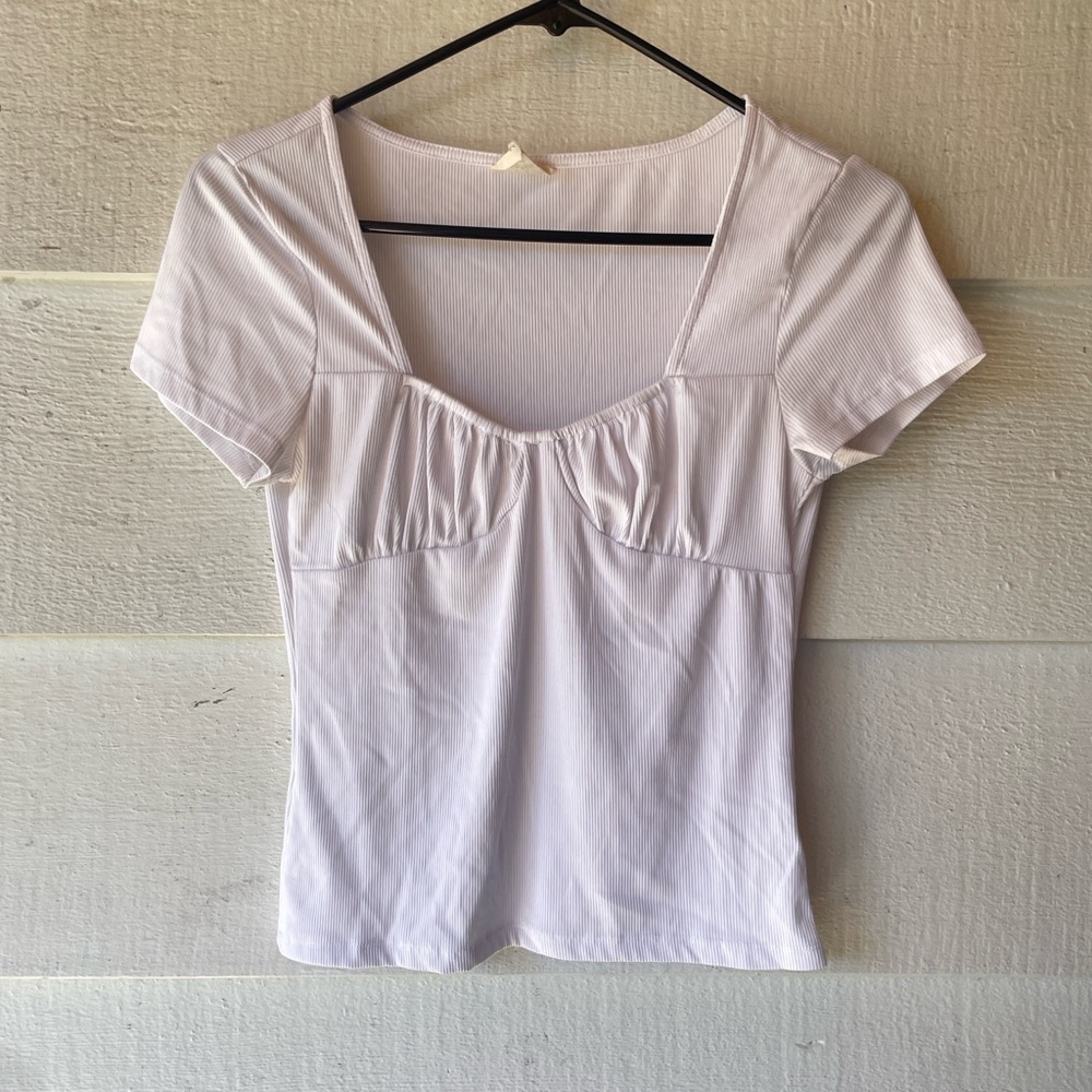 White Fitted Ruched Short Sleeve Blouse